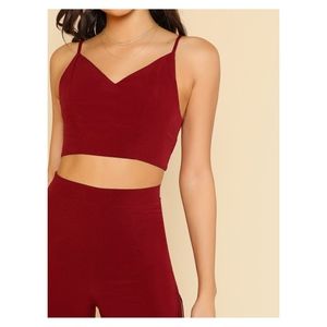 Burgundy Red Sleeveless Crop Top